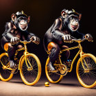 Ornate anthropomorphic mouse figures on golden bicycles