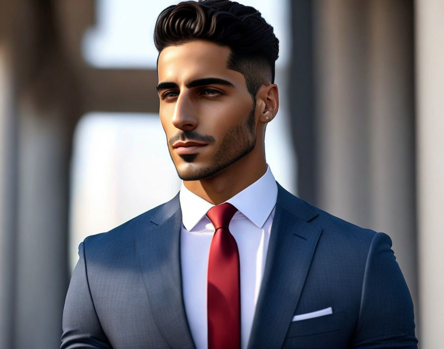 Stylized digital art of a confident man in suit with slicked-back hair