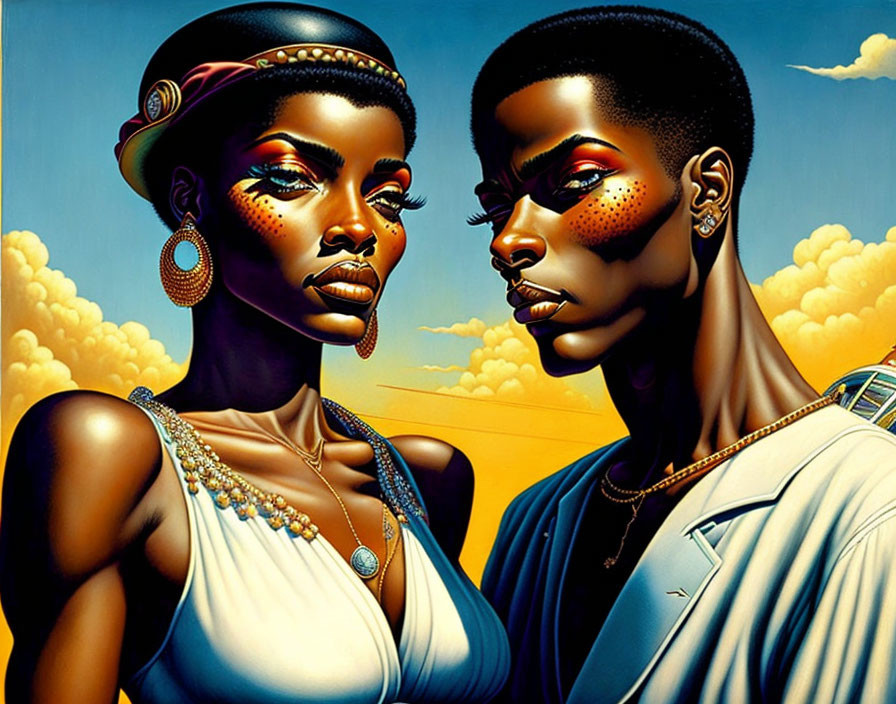 Stylized African individuals in vibrant digital artwork