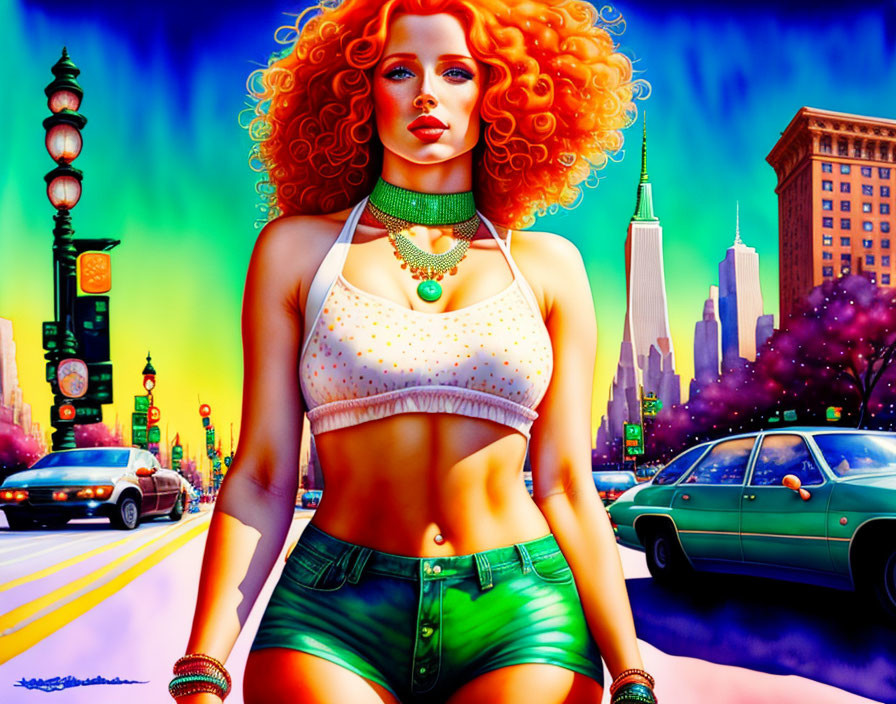 Colorful Illustration of Confident Woman in City Street