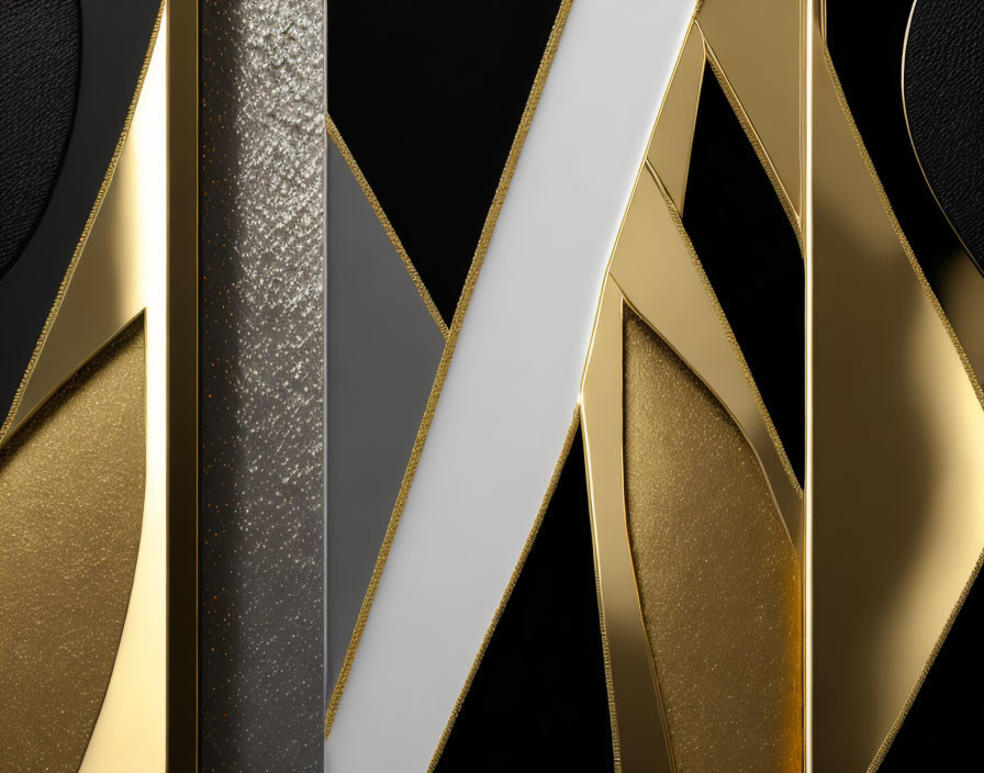 Luxurious modern abstract geometric design in black, gold, silver, and textures