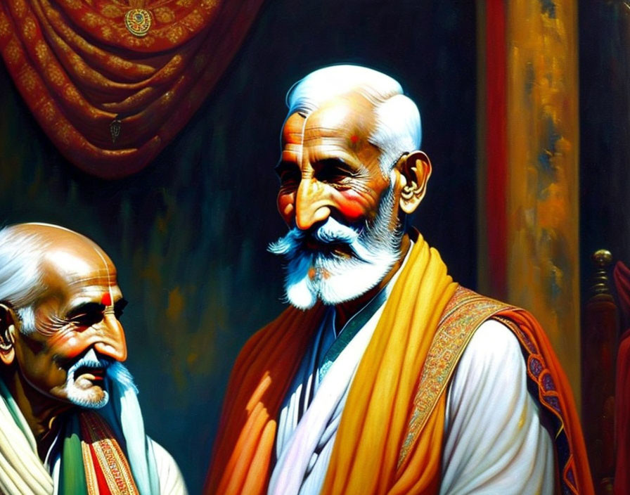 Elderly men in traditional Indian attire with long white beards