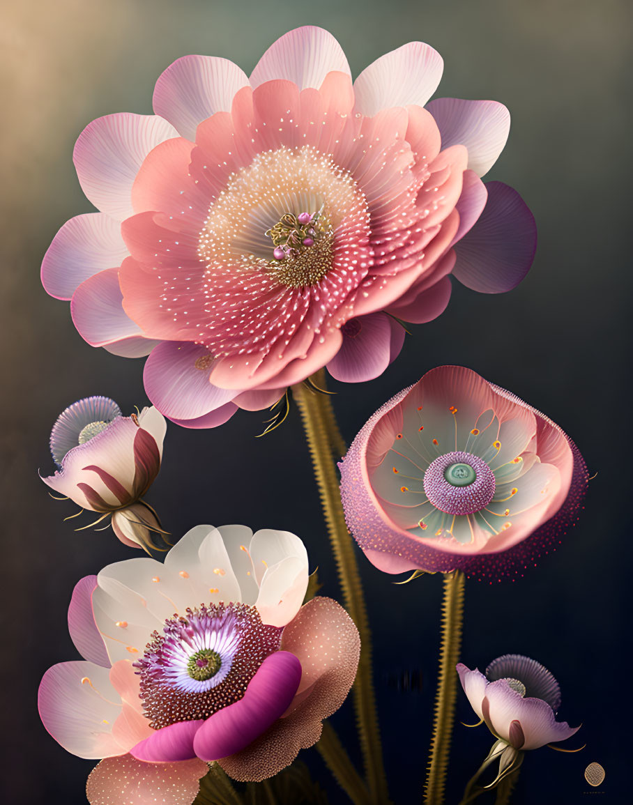 Stylized pink flower illustration on muted background