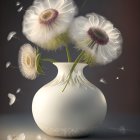 White Daisies in Translucent Green Vase on Gray Background