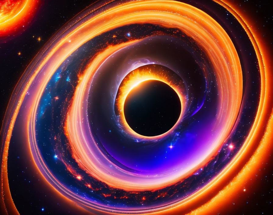 Colorful swirling accretion disks around a vibrant black hole in space