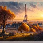 Paris Sunset: Eiffel Tower, Autumn Trees & Historic Buildings