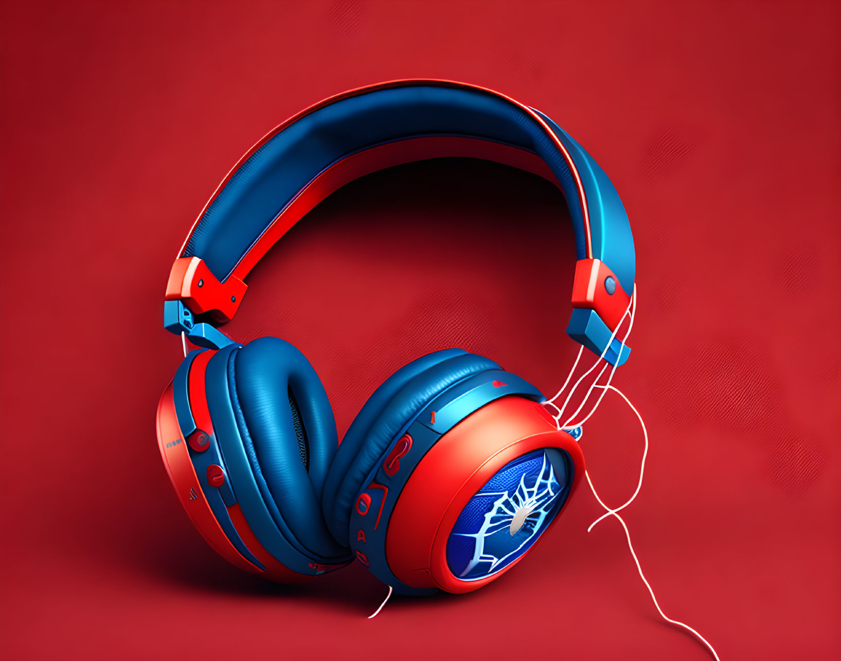 Blue and Red Over-Ear Headphones on Red Background