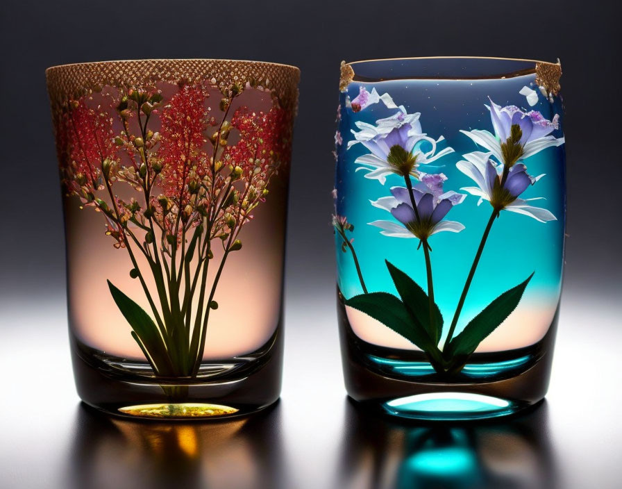 Floral Painted Votive Candle Holders on Gradient Background