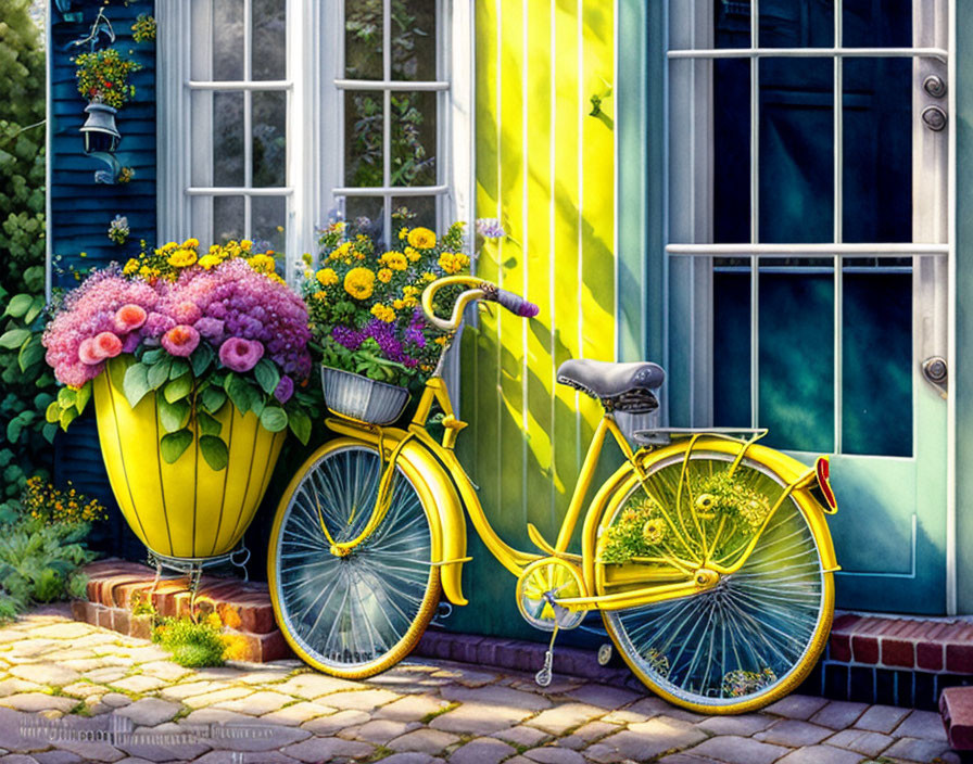 Colorful Bicycle with Flower Basket by Colorful House