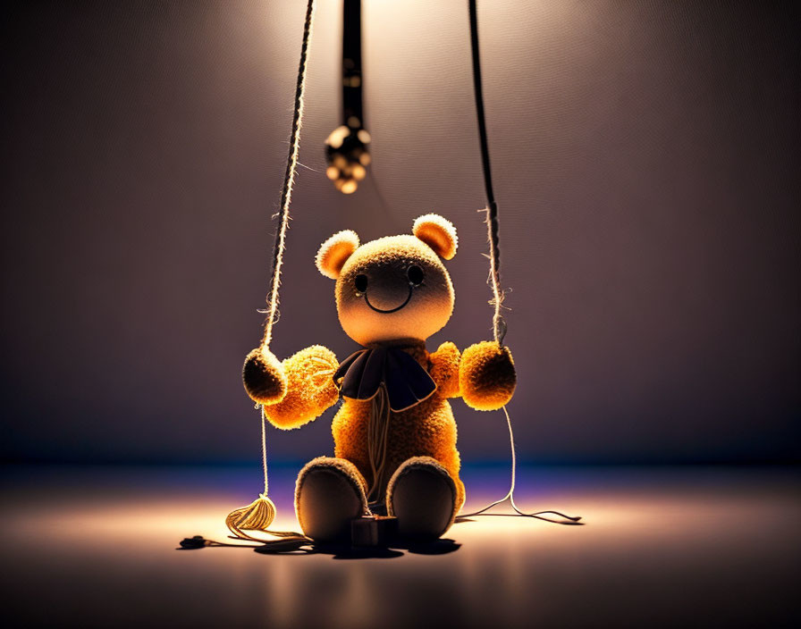 Teddy Bear with Bow Tie and Illuminated by Warm Light