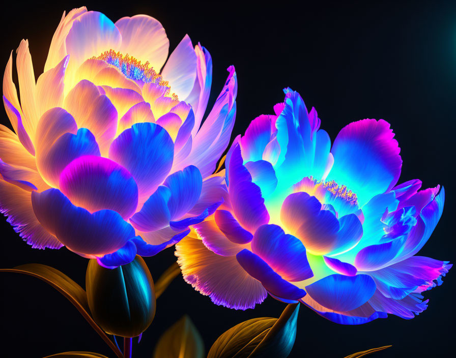 Neon-lit flowers in vibrant digital art