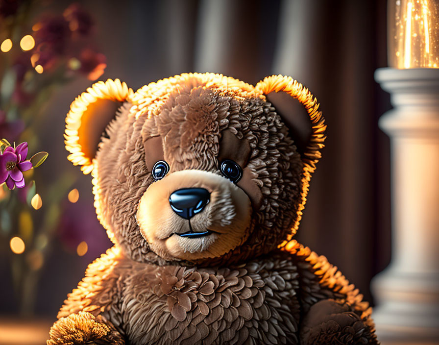 Warm Brown Plush Teddy Bear with Fairy Lights Glow