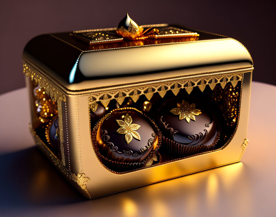 Golden jewelry box with pearls and masquerade masks in black and gold