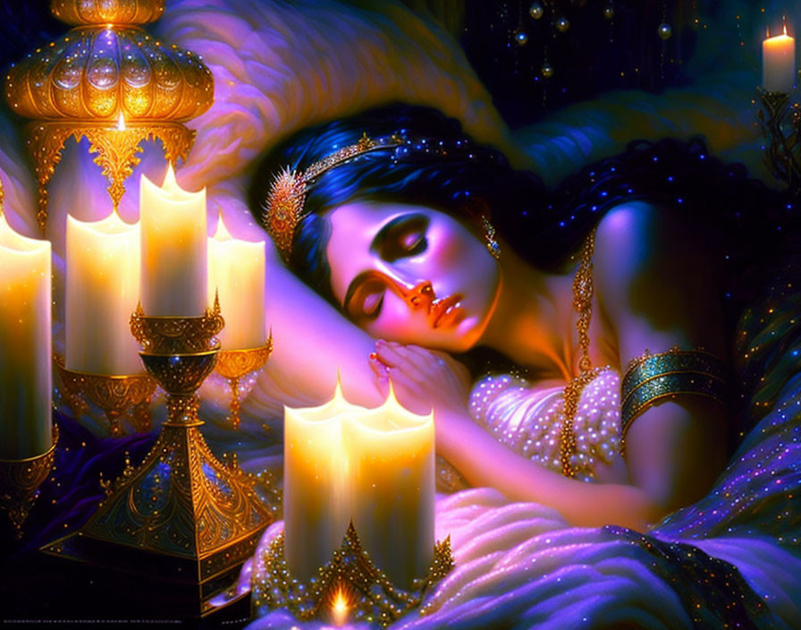 Serene image of sleeping woman in opulent setting