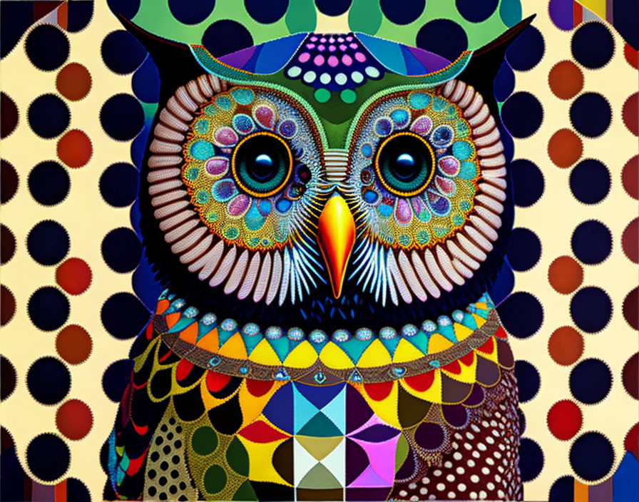 Colorful Owl Art with Intricate Patterns on Mosaic Background