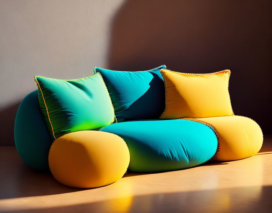 Colorful Modern Sofa with Blue, Green, and Yellow Accents