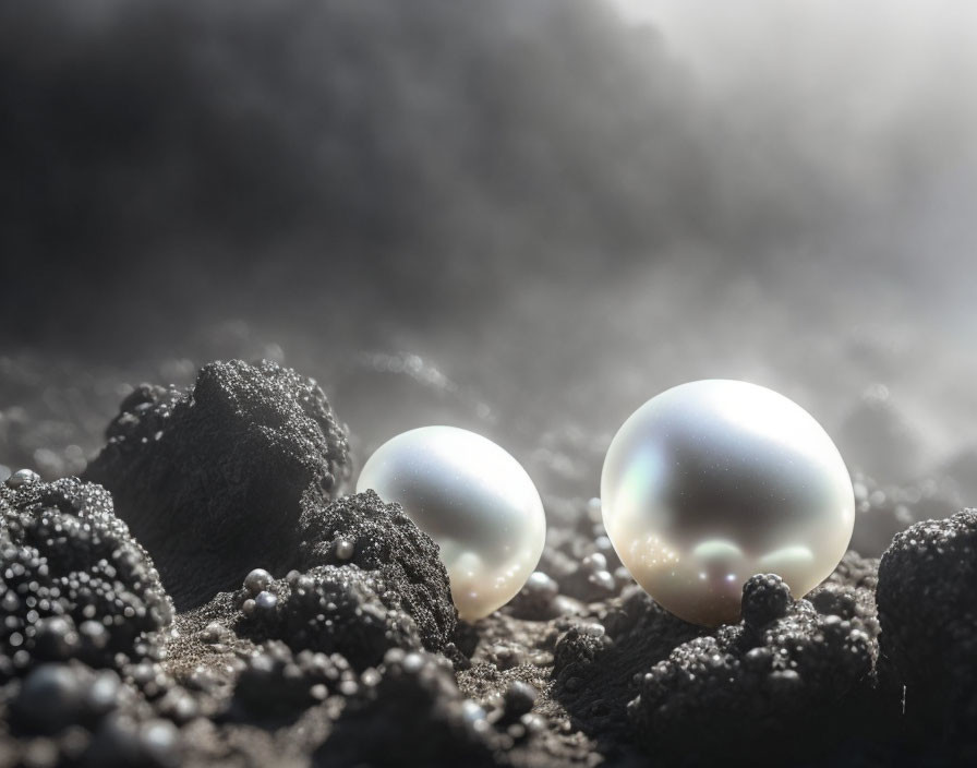 Luminescent Pearls on Rocky Surface in Misty Haze