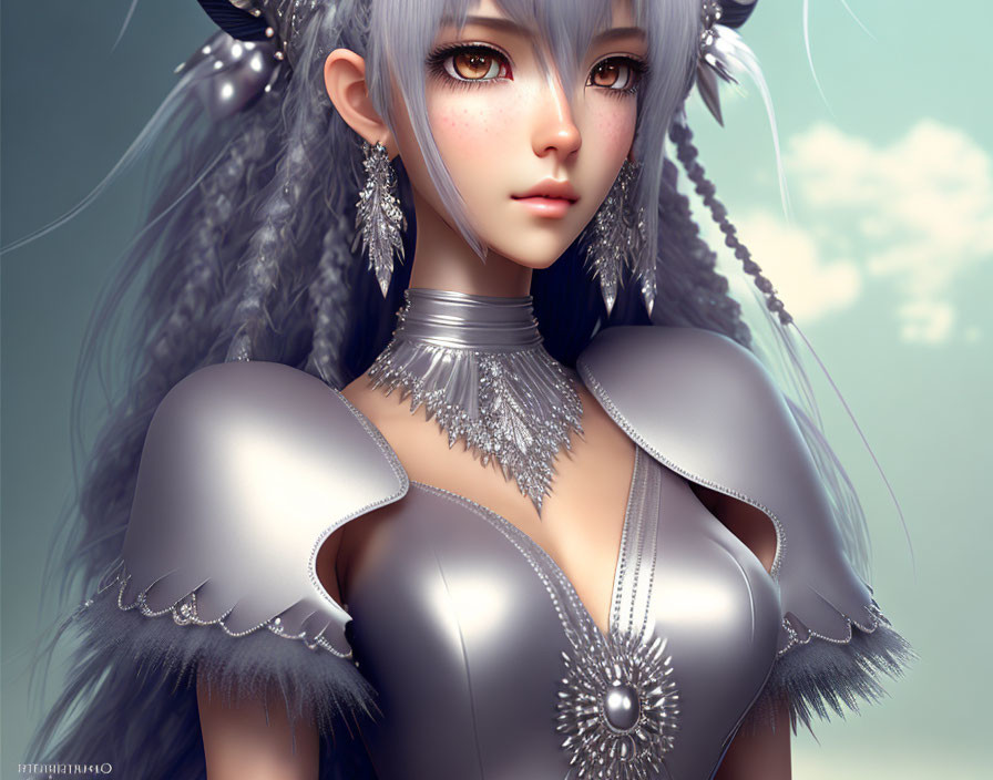 Fantasy female character with silver hair and pointed ears.