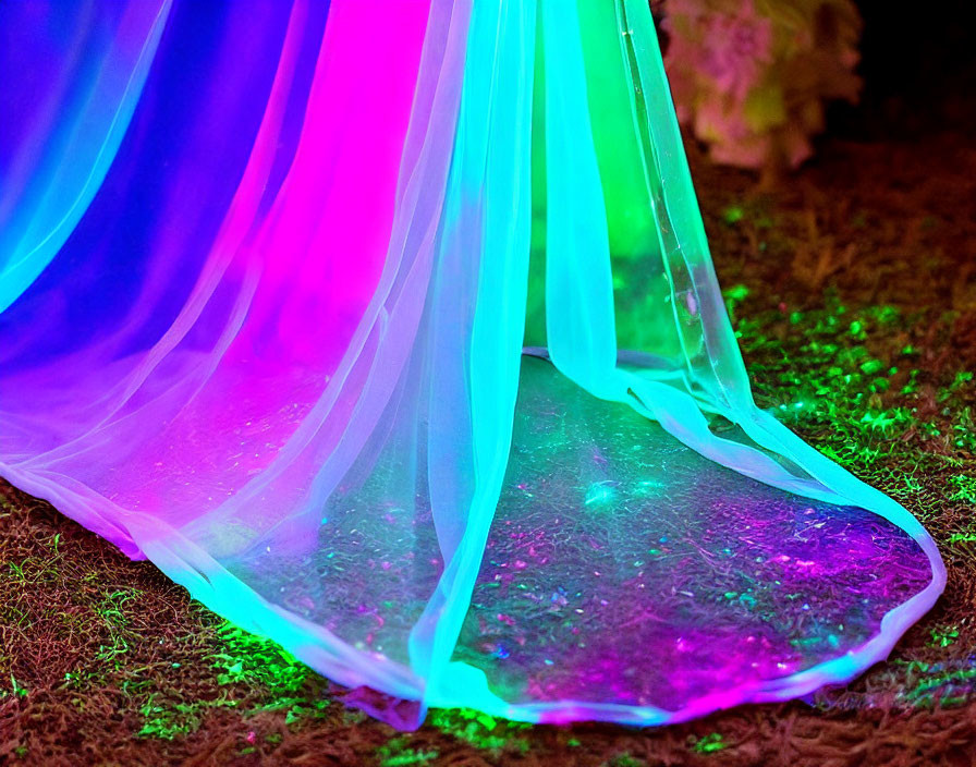 Multicolored fabric with neon glow under blacklight