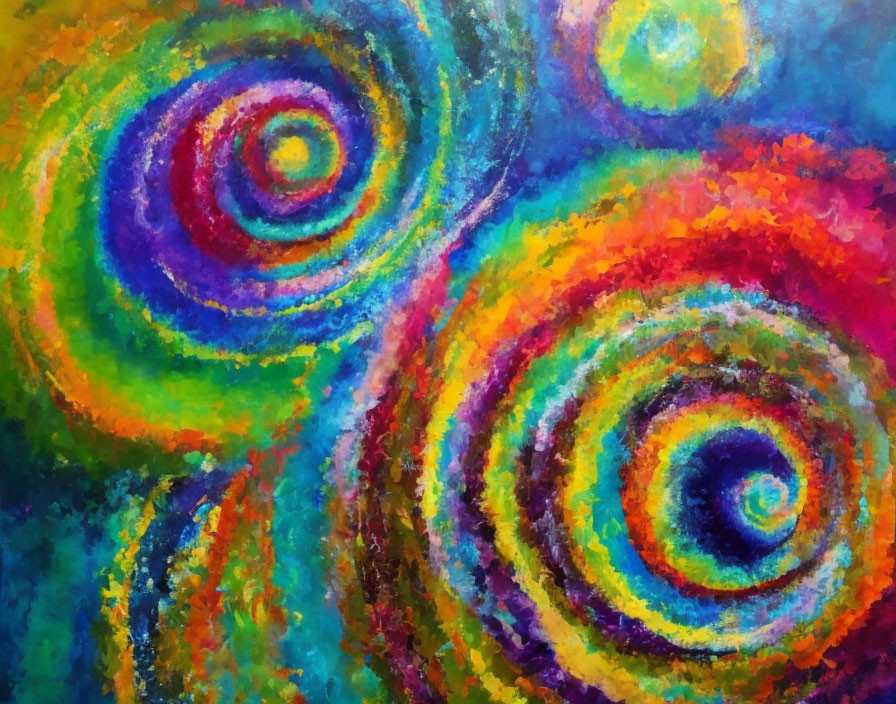 Colorful Abstract Painting with Swirling Patterns in Red, Blue, Green, and Yellow