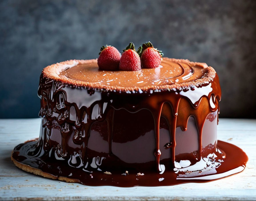 Glossy Ganache Chocolate Cake with Fresh Strawberries