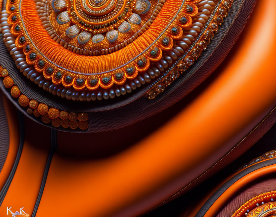Warm Orange and Brown Abstract Fractal Spirals and Circles with Detailed Depth
