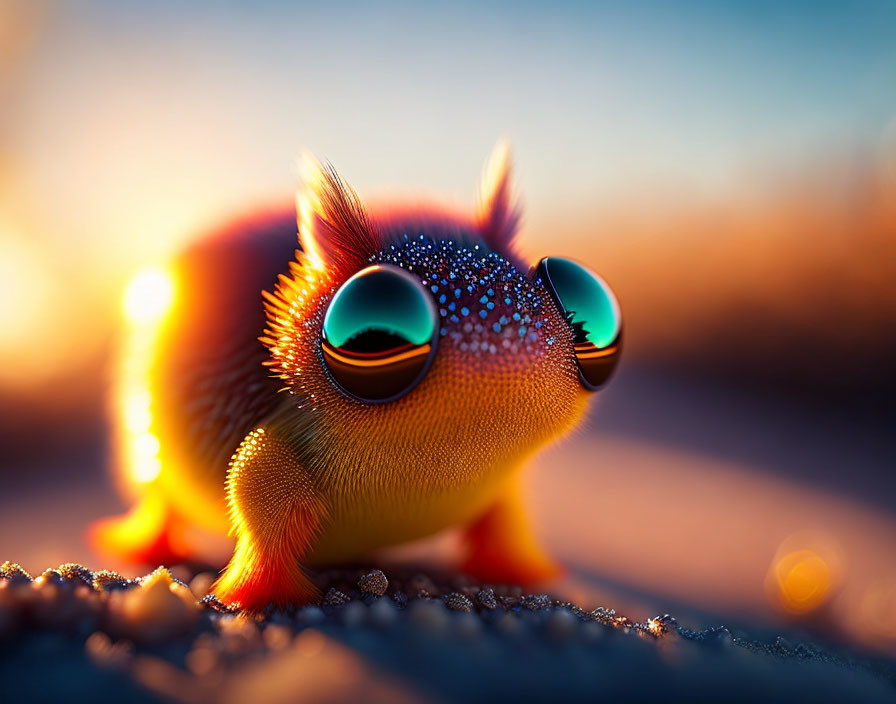 Colorful Stylized Small Creature with Glossy Eyes in Sunlight