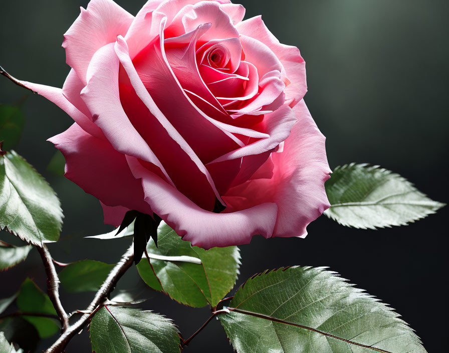 Vibrant pink rose with delicate petals on dark background