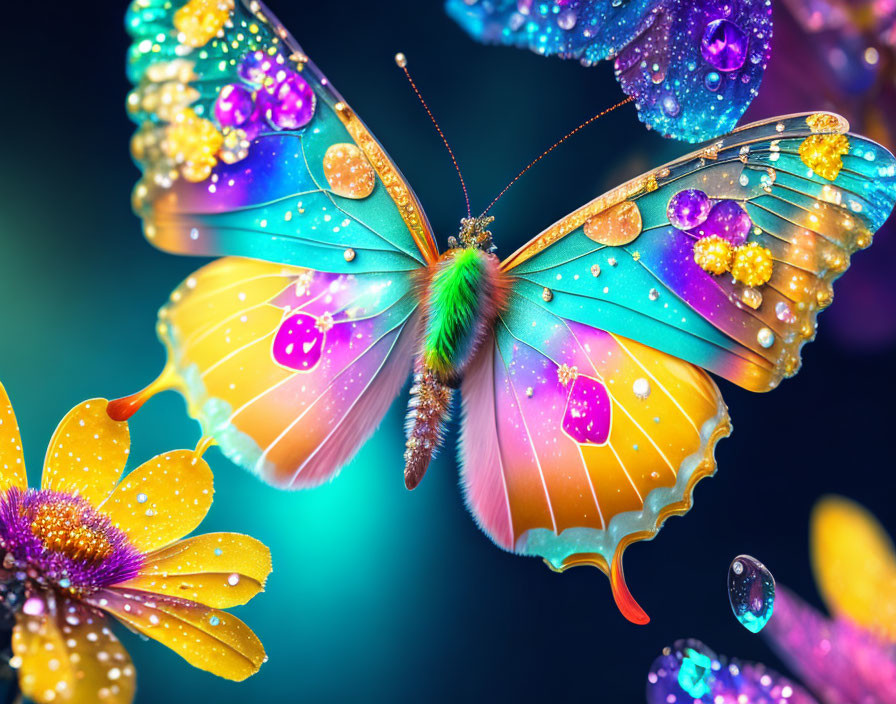 Colorful Butterfly with Jewel-Toned Wings and Glittering Accents