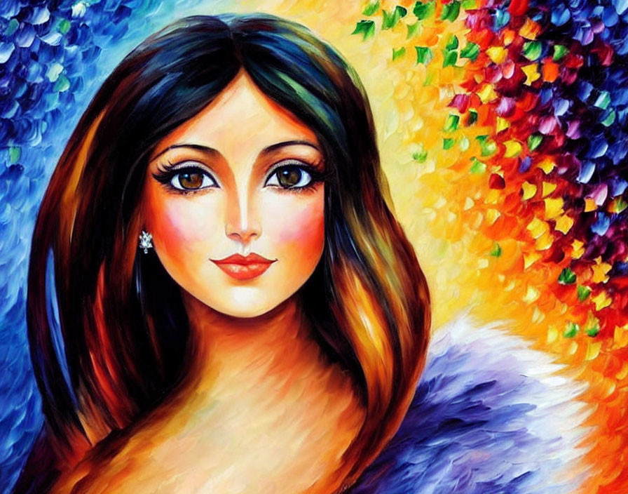 Colorful Portrait of Woman with Expressive Eyes and Blue/Purple Attire