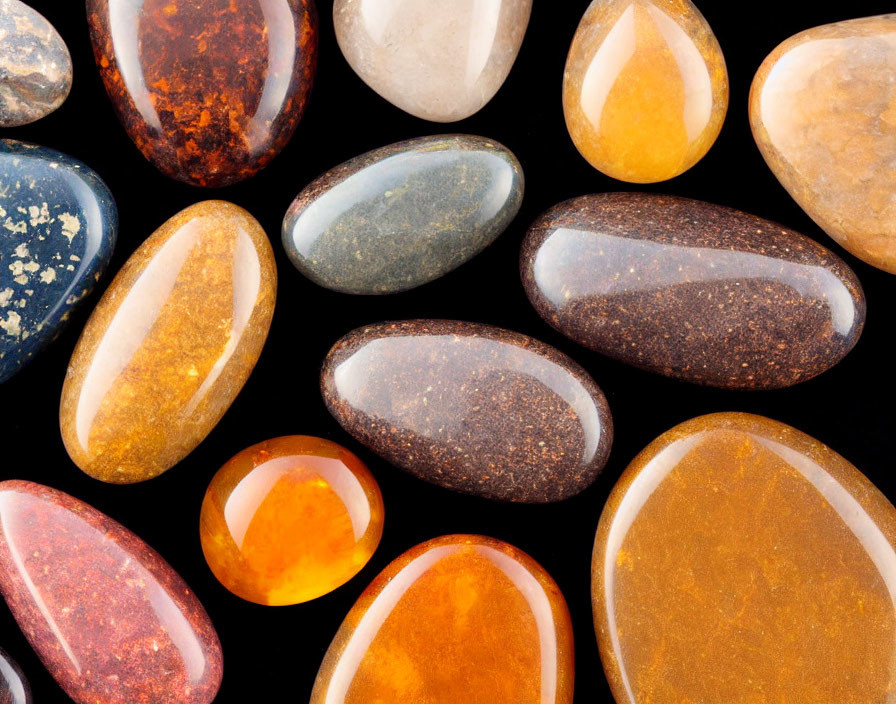 Colorful Polished Semiprecious Stones on Black Background