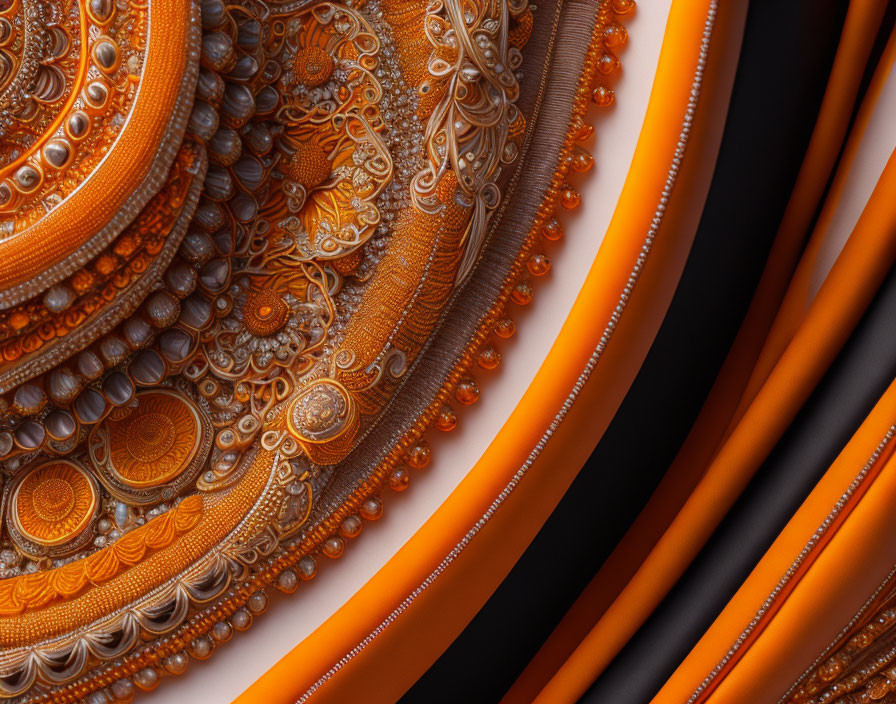 Orange and Black Fractal Design with Detailed Patterns