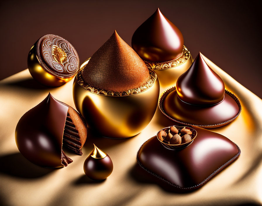 Assortment of Geometric Chocolates on Silk-Like Fabric