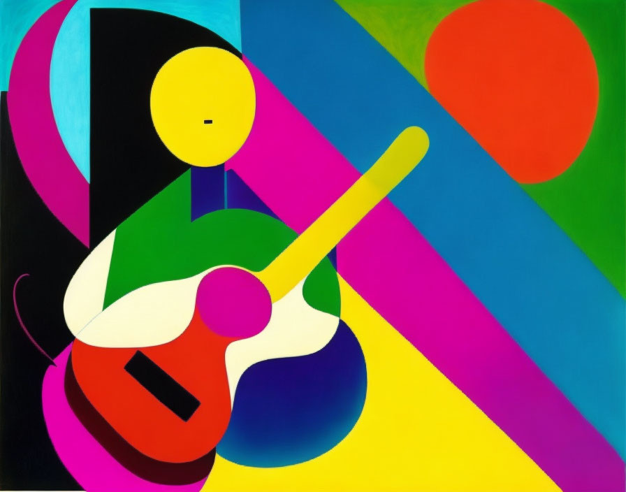 Colorful Geometric Background with Stylized Guitar