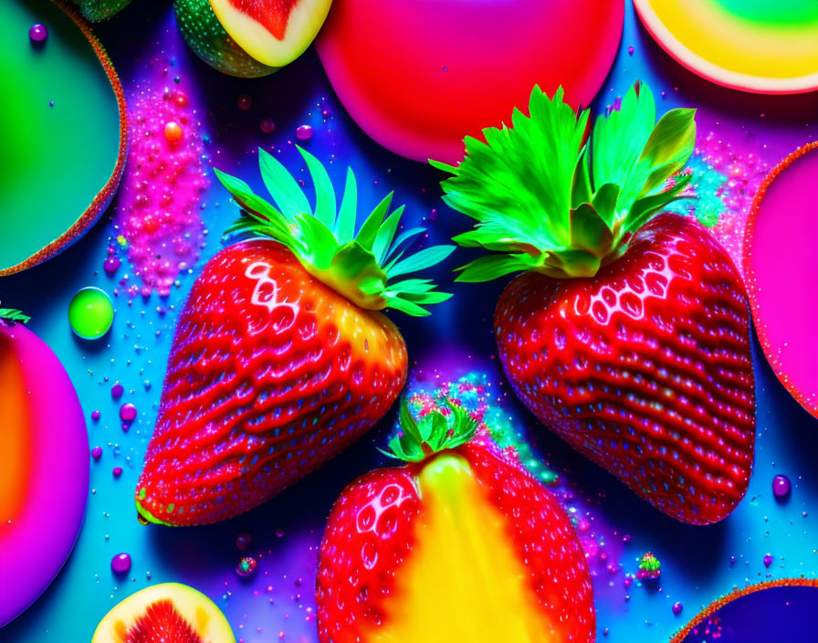 Colorful Abstract Background with Strawberries and Fruit Slices