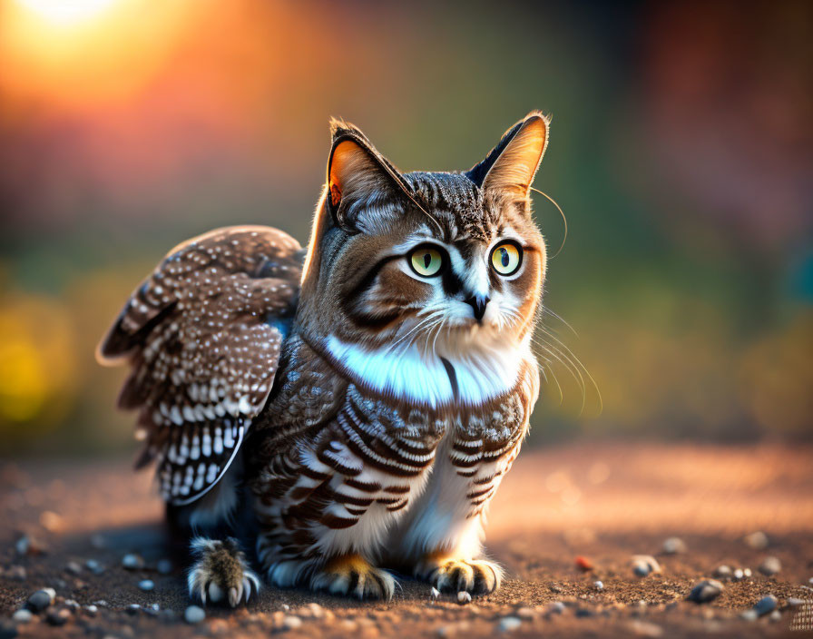 Hybrid Animal: Owl Body, Cat Head in Autumn Scene