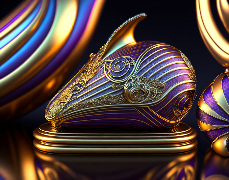 Intricate Purple and Gold Genie Lamp on Blue and Gold Background
