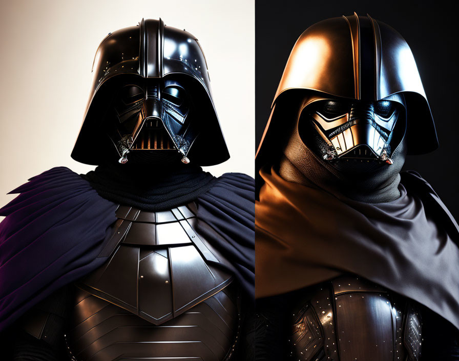 Dual Darth Vader Costume Portraits with Helmet, Armor, and Cape