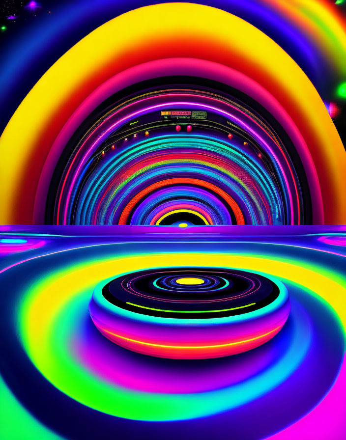 Colorful concentric circles in vibrant psychedelic tunnel