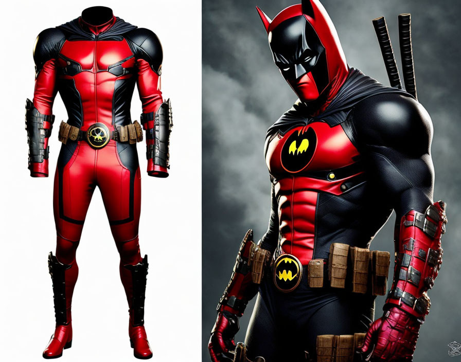 Muscular Batman Costume in Red and Black