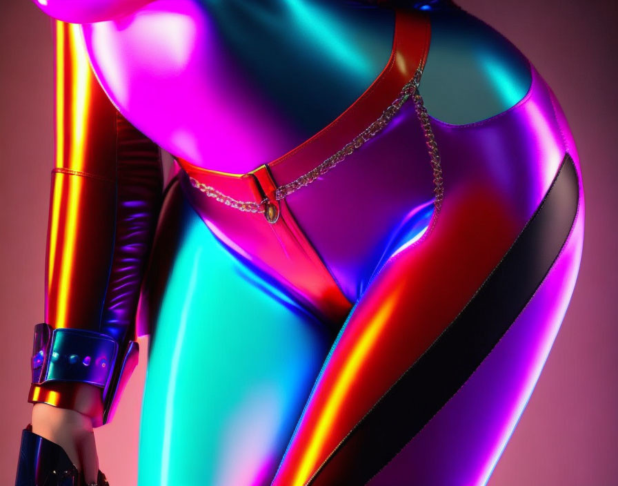 Mannequin in Multicolored Bodysuit Under Neon Lights