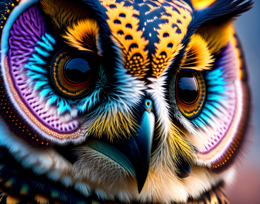 Colorful Stylized Owl Image with Vibrant Feathers and Captivating Eyes