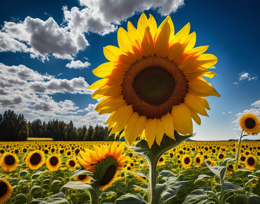 Bright Sunflower Field Under Sunny Sky