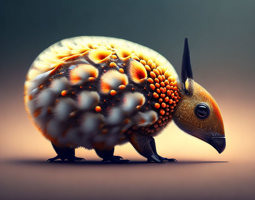 Bird-like Head and Armadillo-Blowfish Body Creature Description