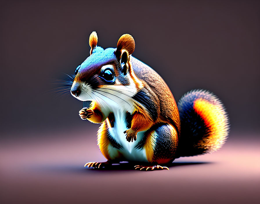 Colorful Digital Illustration: Squirrel Holding Object, Fluffy Tail, Soft Background