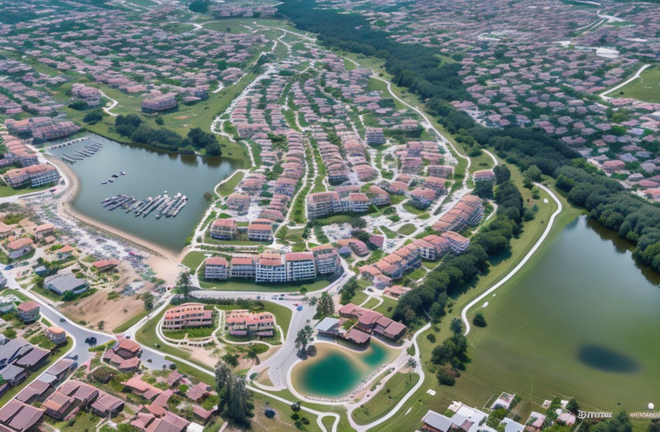 Suburban Housing Developments Surrounding Lakes and Green Spaces