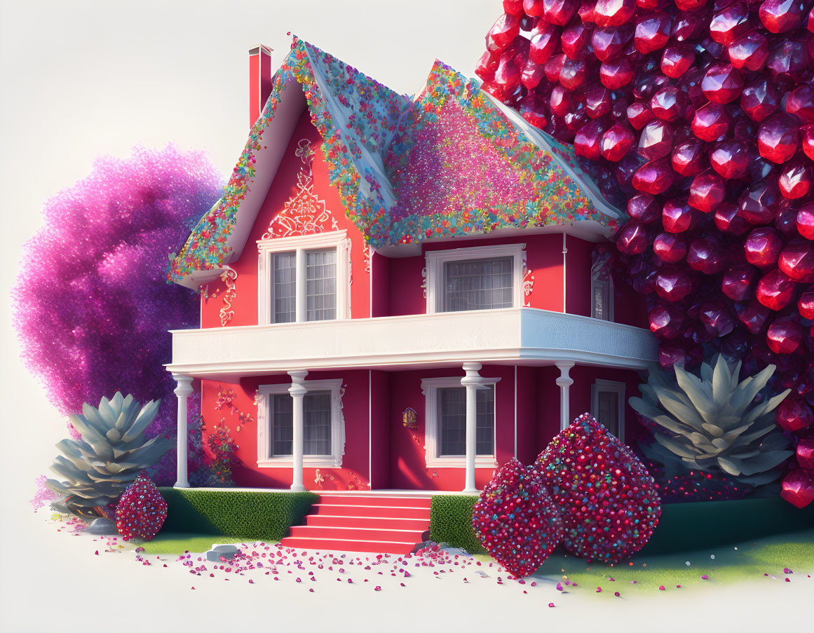 Pink House with Sprinkle Roof & Heart-shaped Foliage