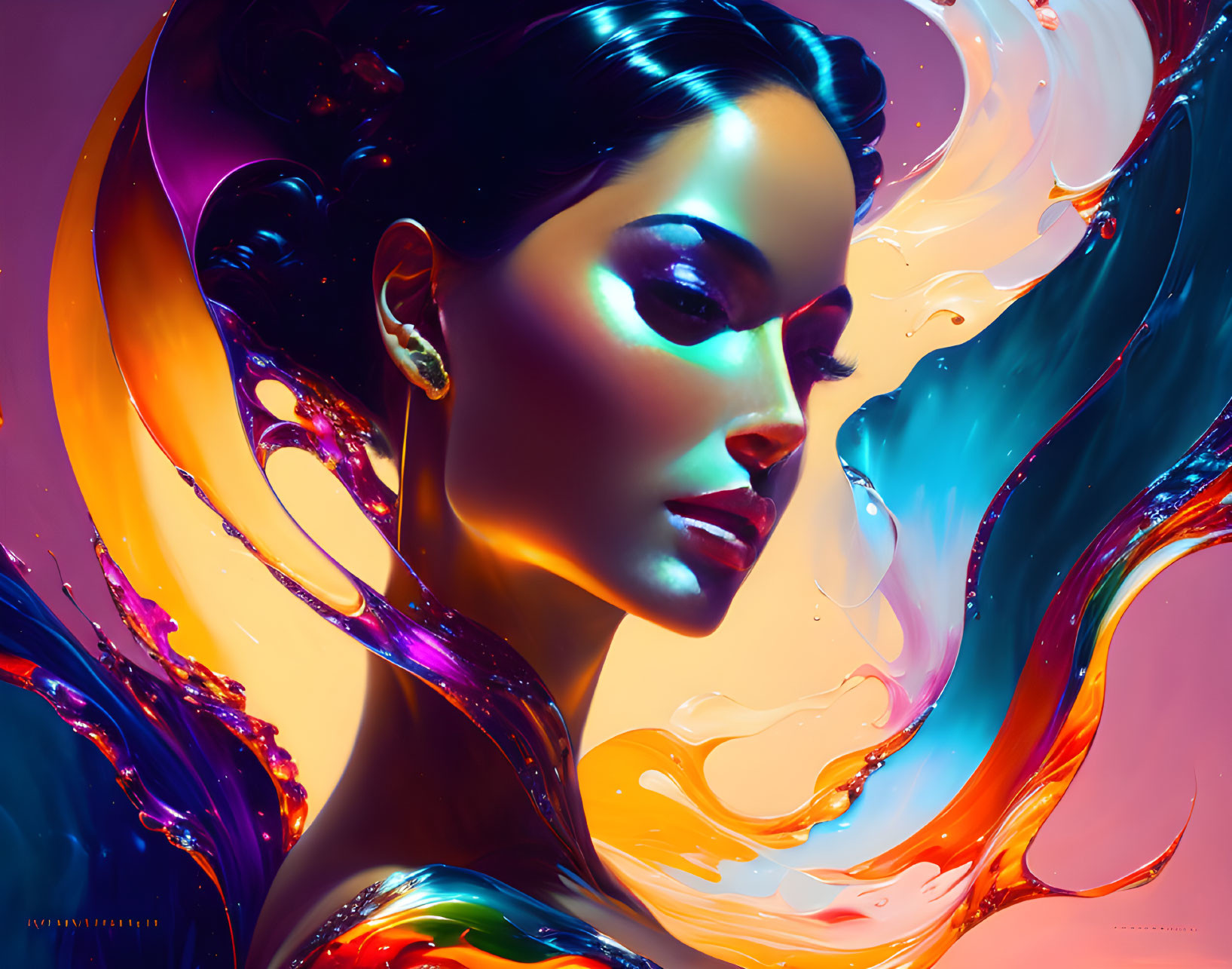 Colorful Digital Art Portrait of Woman with Striking Features