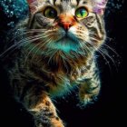 Tabby Cat Submerged in Water with Bubbles and Ripples