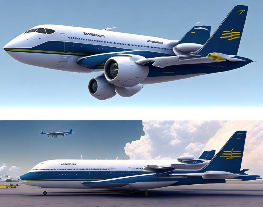 CGI image of two commercial jets with 'Airbender' livery in action